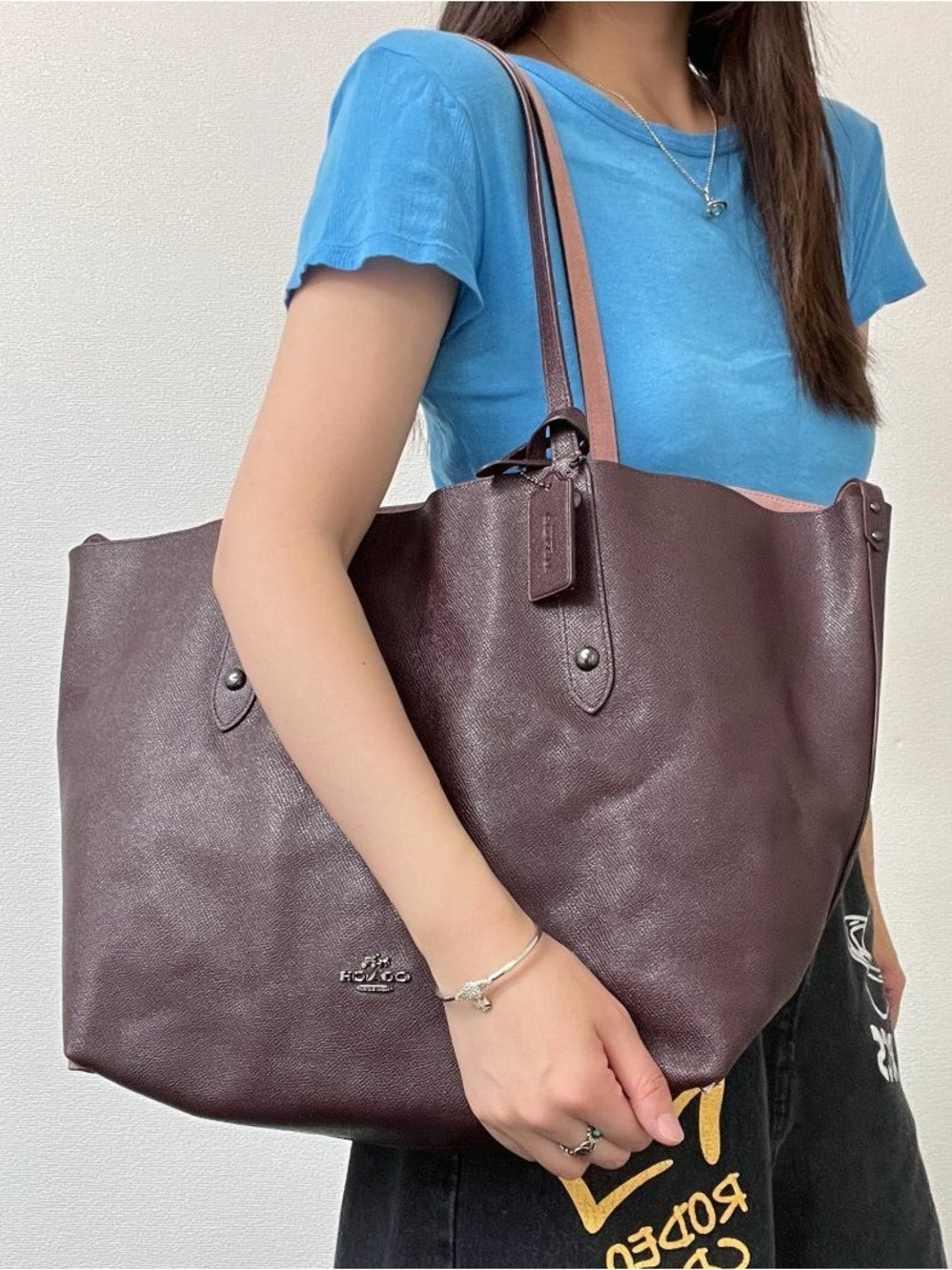 COACH Reversible Large Market Tote in Suede Crossgrain Brown Leather w/ Pouch